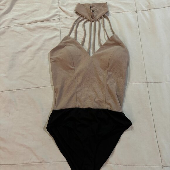 Charlotte Russe Tops - Brown Black Choker Cage Chest 1pc Body Suit Bodysuit Leotard Womans sz Small
